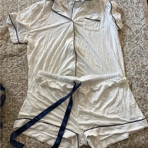 Birdy Grey White Pajama Set with Navy Accents